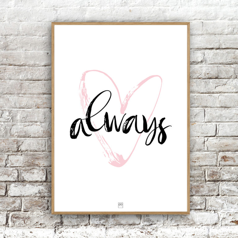 Billede af Pink heart - always 21x29,7cm (A4)