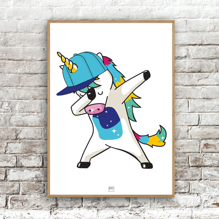 Billede af Dabbing unicorn plakat, turkis 70x100cm