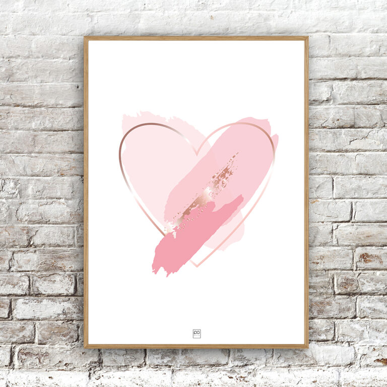 Billede af Pink heart - gold 21x29,7cm (A4)