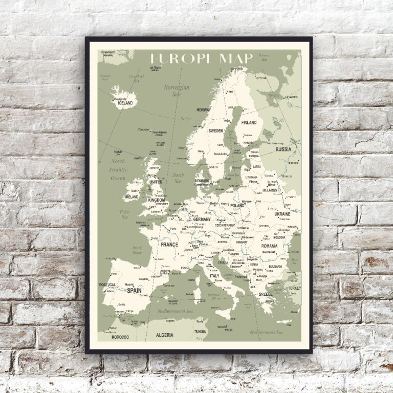 Europakort plakat, lys olivengrøn - Plakatvæggen.dk