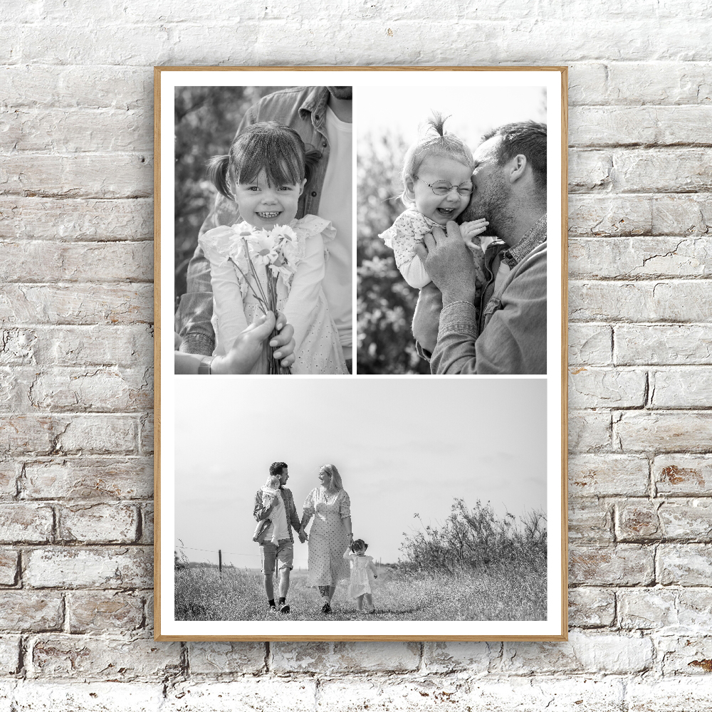 Billede af Fotoplakat - 3 billeder i sort/hvid med hvid kant 29,7x42cm (A3) Ramme Sort