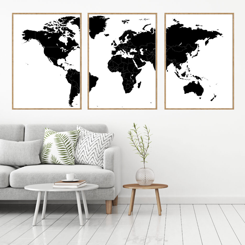 Verdenskort 3 delt online Køb flotte dansk produceret plakater HER!