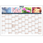 Vægkalender 2025 i rosa med design af de fire årstider