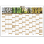 Vægkalender for 2025 i tosca farver med motiv af de fire årstider