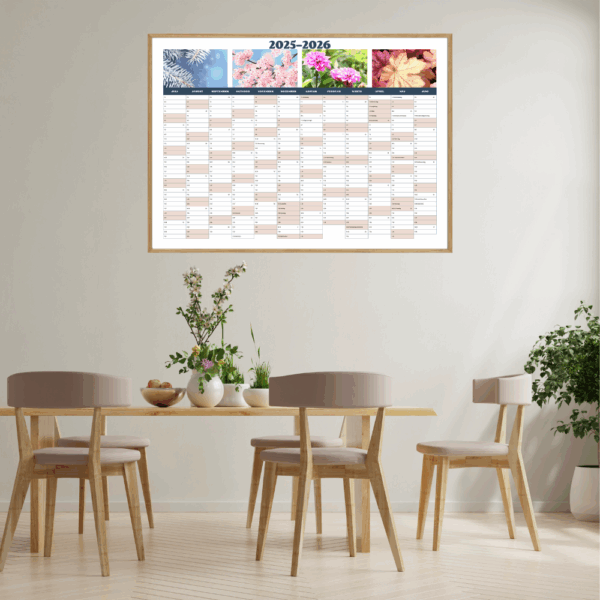 Dekorativ vægkalender med flot design – ideel til kontoret eller køkkenet