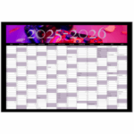 Vægkalender 2025-2026 med gamer illustrationer – oversigt over 12 måneder fra juli til juni