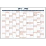 Vægkalender 2025-2026 i simpelt rosa design– oversigt over 12 måneder fra juli til juni