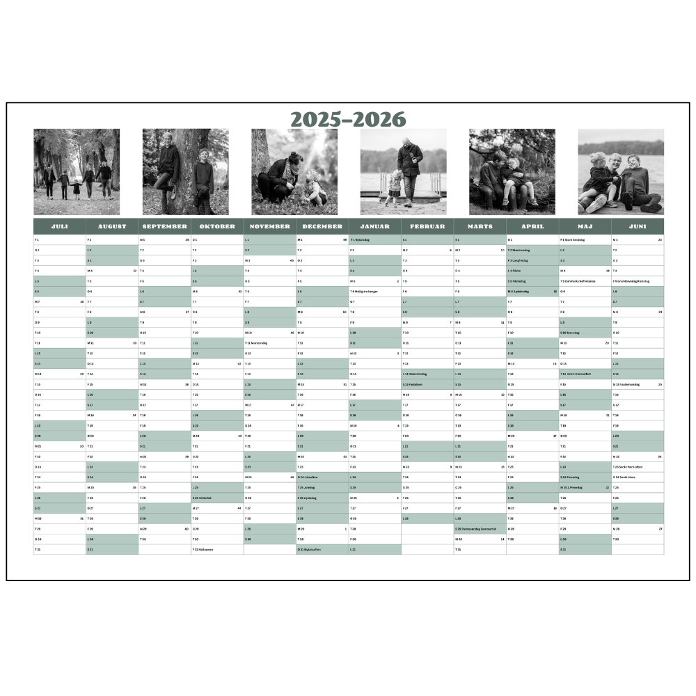 Foto-kalender-2025-2026-støvet-grøn-sort-hvid-6-11-1000x1000px