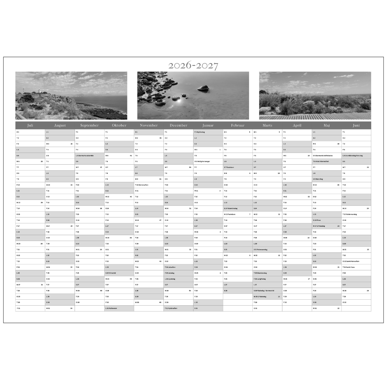 Personlig-vægkalender-2026-2027-3 panorama s-h billeder-grå